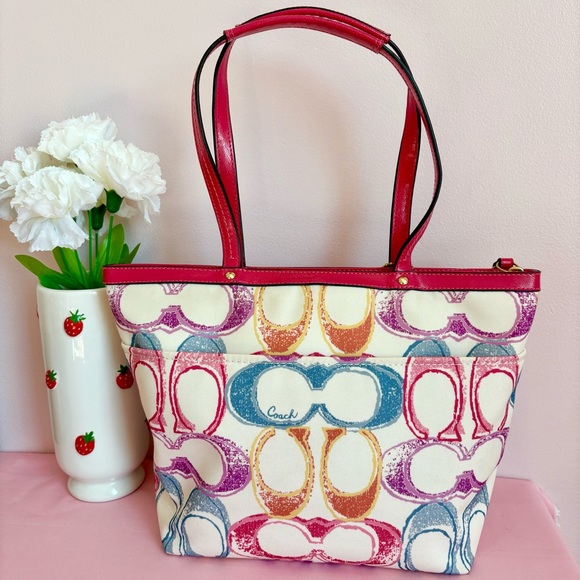 Coach 2013 Multicolor Signature Scribble Canvas Tote F21894 - Picture 2 of 9